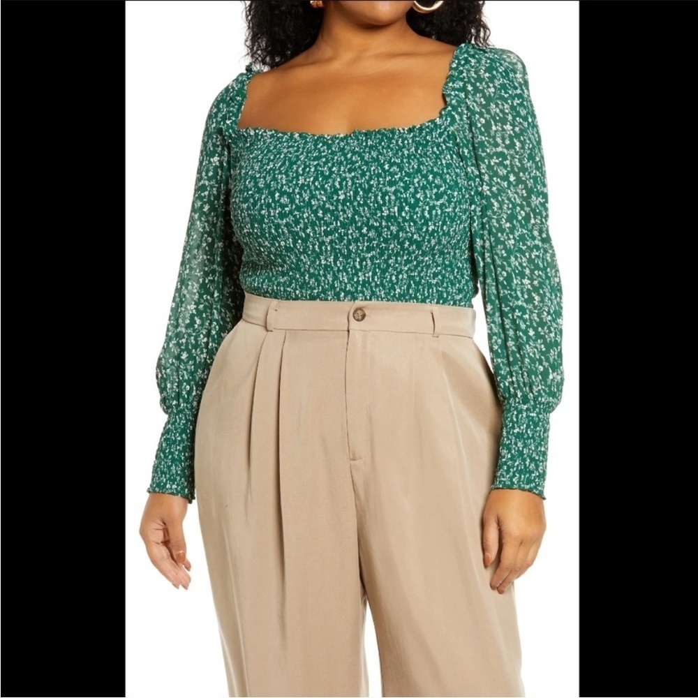 Reformation Pinto Top‎ PARSLEY Size Small Green Floral Smocked